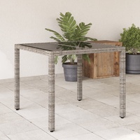  Garden Table with Glass Top Grey 90x90x75 cm Poly Rattan