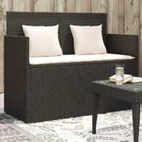  Garden Bench with Cushions Black Poly Rattan