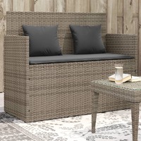  Garden Bench with Cushions Grey Poly Rattan