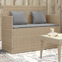  Garden Bench with Cushions Beige Poly Rattan