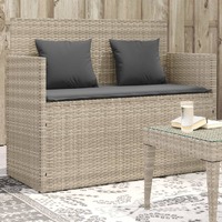  Garden Bench with Cushions Light Grey Poly Rattan