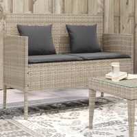  Garden Bench with Cushions Light Grey Poly Rattan