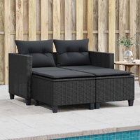  Garden Sofa 2-Seater with Stools Black Poly Rattan