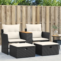  Garden Sofa 2-Seater with Stools Black Poly Rattan