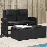  Reclining Garden Bench with Cushions Black Poly Rattan