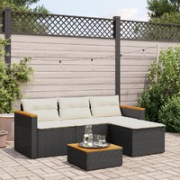  3 Piece Garden Sofa Set with Cushions Black Poly Rattan