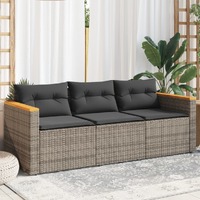  Garden Sofa with Cushions 3-Seater Grey Poly Rattan