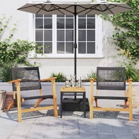  3 Piece Bistro Set Black Poly Rattan and Solid Wood Acacia