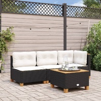 Garden Sofa Armless with Cushions Black Poly Rattan