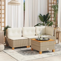  Garden Sofa Armless with Cushions Beige Poly Rattan