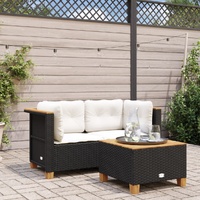 Garden Sofas Corner with Cushions 2 pcs Black Poly Rattan