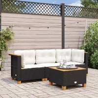  Garden Sofa with Cushions 3-Seater Black Poly Rattan