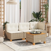  Garden Sofa with Cushions 3-Seater Beige Poly Rattan