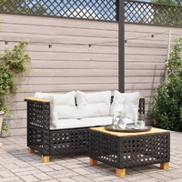  Garden Sofas Corner with Cushions 2 pcs Black Poly Rattan