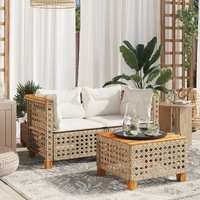  Garden Sofas Corner with Cushions 2 pcs Beige Poly Rattan