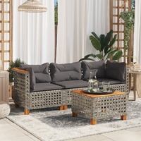  Garden Sofa with Cushions 3-Seater Grey Poly Rattan
