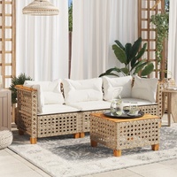  Garden Sofa with Cushions 3-Seater Beige Poly Rattan
