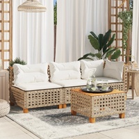  Garden Sofa with Cushions 3-Seater Beige Poly Rattan