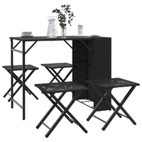  5 Piece Garden Dining Set Foldable Black Poly Rattan