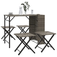 5 Piece Garden Dining Set Foldable Grey Poly Rattan