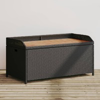  Storage Bench Black 100x50x52 cm Poly Rattan and Acacia Wood
