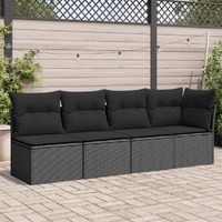  Garden Sofa with Cushions 4-Seater Black Poly Rattan