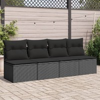  Garden Sofa with Cushions 4-Seater Black Poly Rattan