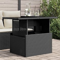  Garden Table with Glass Top Black 100x55x73 cm Poly Rattan