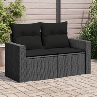  Garden Sofa with Cushions 2-Seater Black Poly Rattan