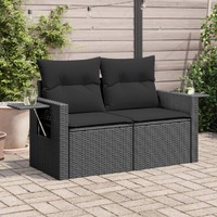  Garden Sofa with Cushions 2-Seater Black Poly Rattan