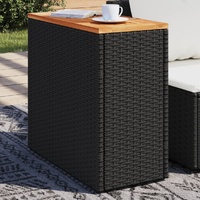  Garden Side Table with Wooden Top Black 58x27.5x55 cm Poly Rattan