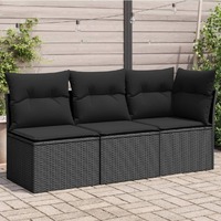  Garden Sofa with Cushions 3-Seater Black Poly Rattan