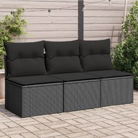  Garden Sofa with Cushions 3-Seater Black Poly Rattan