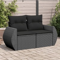 Garden Sofa with Cushions 2-Seater Black Poly Rattan