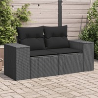  Garden Sofa with Cushions 2-Seater Black Poly Rattan