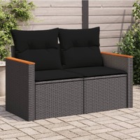  Garden Sofa with Cushions 2-Seater Black Poly Rattan