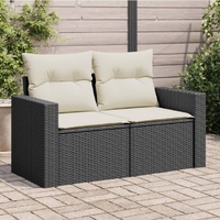  Garden Sofa with Cushions 2-Seater Black Poly Rattan