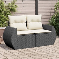  Garden Sofa with Cushions 2-Seater Black Poly Rattan