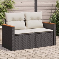  Garden Sofa with Cushions 2-Seater Black Poly Rattan