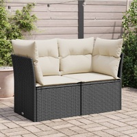  Garden Sofa with Cushions 2-Seater Black Poly Rattan