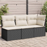  Garden Sofa with Cushions 3-Seater Black Poly Rattan