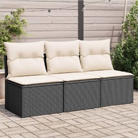  Garden Sofa with Cushions 3-Seater Black Poly Rattan