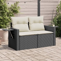  Garden Sofa with Cushions 2-Seater Black Poly Rattan