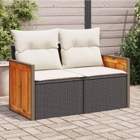  Garden Sofa with Cushions 2-Seater Black Poly Rattan