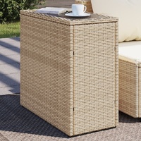  Garden Side Table with Glass Top Beige 58x27.5x55 cm Poly Rattan