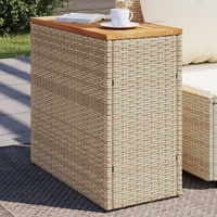  Garden Side Table with Wooden Top Beige 58x27.5x55 cm Poly Rattan