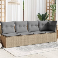  Garden Sofa with Cushions 4-Seater Beige Poly Rattan