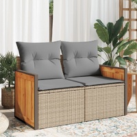  Garden Sofa with Cushions 2-Seater Beige Poly Rattan