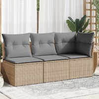  Garden Sofa with Cushions 3-Seater Beige Poly Rattan