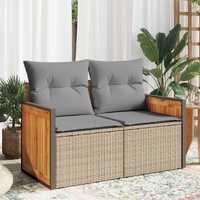  Garden Sofa with Cushions 2-Seater Beige Poly Rattan